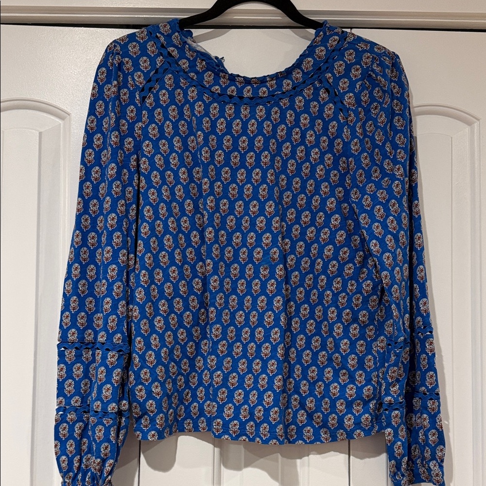 Boden Blue Patterned Blouse 10 - image 1
